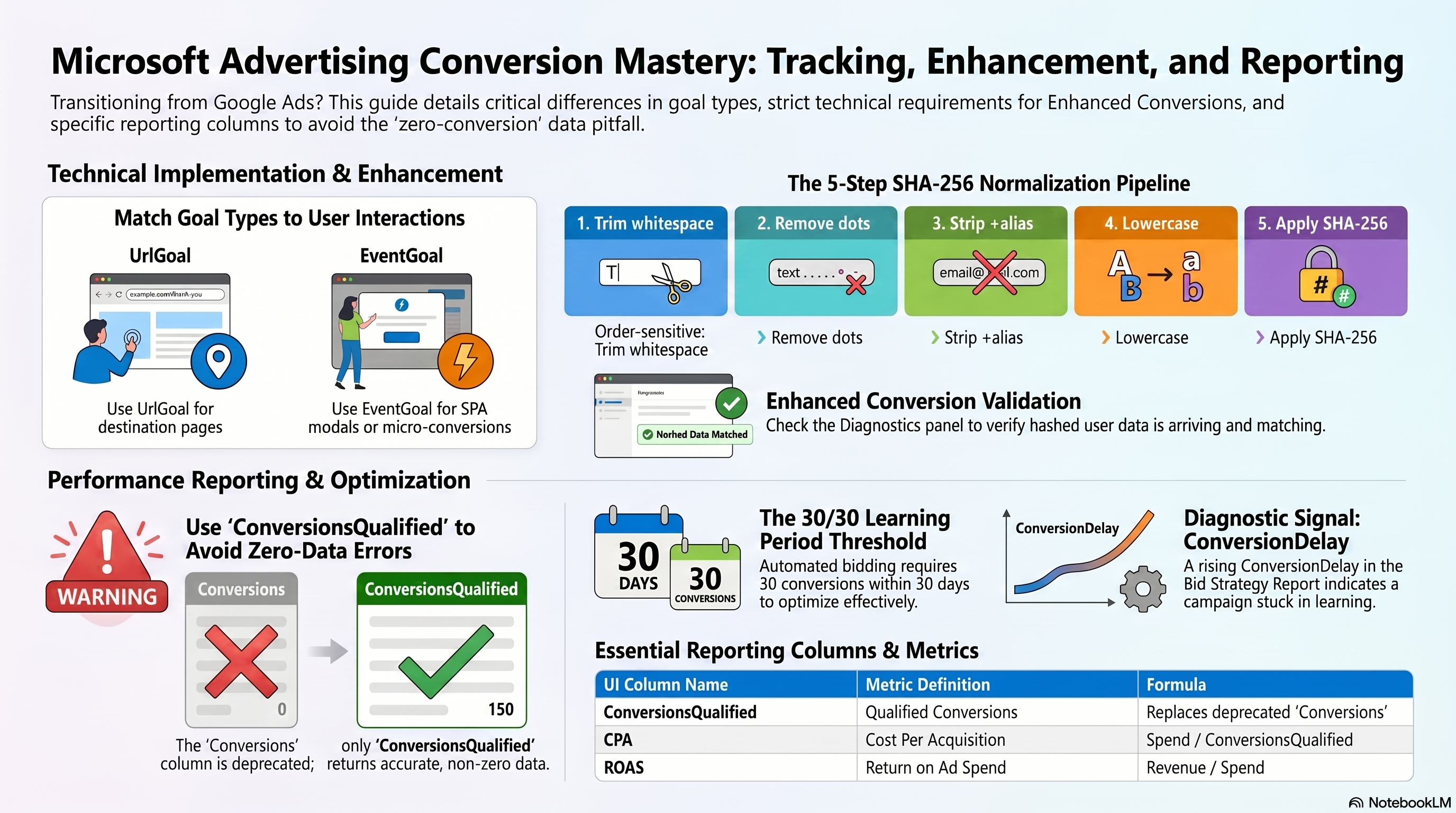 Create UrlGoal and EventGoal conversion goals and link each to an existing UET tag